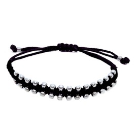 DARSHRAJ jewels Handicraft 92.5 Sterling Silver Ball Black Thread Anklet For Women | Men | Women Black Thread Anklet Fully Adjustable