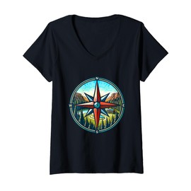 Womens North Star Compass Rose V-Neck T-Shirt