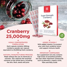 healthspan Healthspan Super Strength Cranberry (60 Capsules) | for Immune Health and Wellbeing | Equivalent to 25000 mg Whole Fresh Cranberries | Highly Concentrated Formulation | Added Vitamin C | Vegan