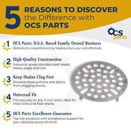 OCS Parts Set of Two Commercial Kitchen Sink Flat Strainers | Universal Fit 3-Inch Stainless Steel Strainer | Fits Most 3 Tier Compartment Sinks (2-Pack)