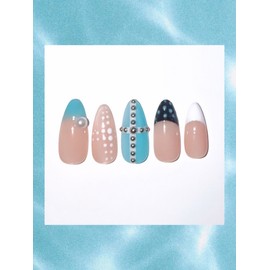[Self-produced new product discount] Mint silver ball dot nail  - Malkang full tip oval / [자체제작신상할인] 민트 실버 볼 도트 네일  - 말캉 풀팁오발