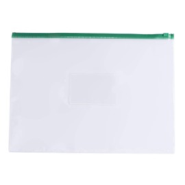 Pack of 12 A4+ Foolscap Clear Zippy Bags with Green Zip