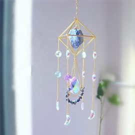 Crystal Suncatcher Blue Lazurite, Gold Sun Catcher Hanging Decor, Birthday Gift, Lapis Lazuli Crystal Window Hanging, Gemstone Prism, Boho Decor, Natural Stone (Lazurite)