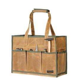 Heavy Duty 16OZ Waxed Canvas Wide Mouth Water-Resistant Tool Bag,Tool Tote with Handle for Tools,Wrenches,Screwdrivers (16.5 X 6.5X 12.5 inch) | Khaki