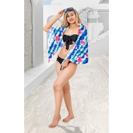 LA LEELA Women's Pareo Beachwear Sarong Wraps One Size Hibiscus Floral Blue