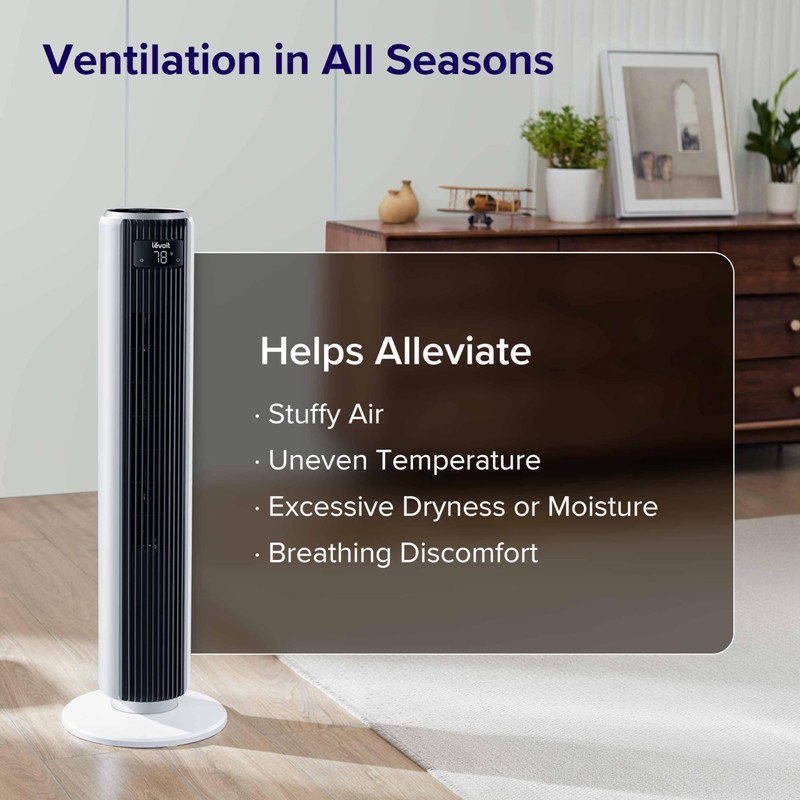 LEVOIT Tower Fan for Bedroom, 90° Oscillating Standing Fan with
