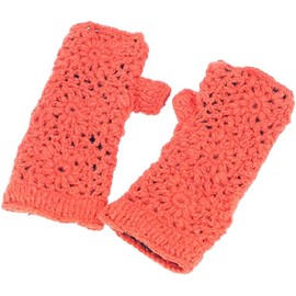 GURU SHOP Crocheted Flower Hand Warmers, Arm Warmers Made of Virgin Wool, Pulse Warmer, Men/Women, Red, Size: One Size, Gloves and Hand Warmers Alternative Clothing, Rust orange