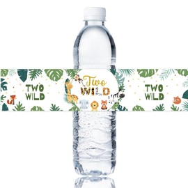 Maicaiffe Two Wild Water Bottle Stickers, Jungle Wildlife, Green, Brown, Orange, 32 Pcs, Waterproof, Rectangular, Animal Print, Indoor Use, Sticker Decals
