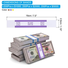 PATIKIL Currency Band Bundles, 600 Packs Purple/Brown/Yellow Dollar2000/Dollar5000/Dollar1000 Self Sealing Cash Straps Sleeves Money Bill Wrappers for Dollar