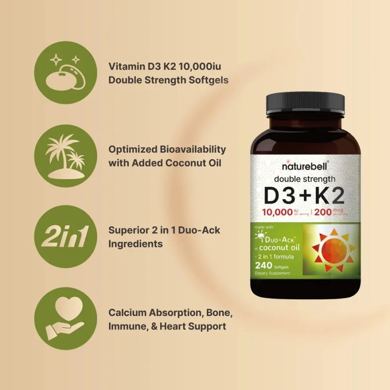 Vitamina D3 10,000 + K2 200mcg 240 Unidades Eg D115