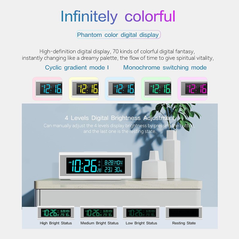 Alarm clock bedroom alarm clock with atmosphere light gradient color