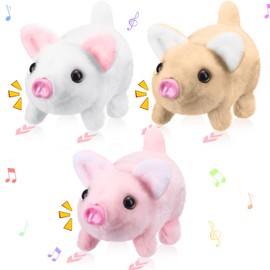Halloscume 3 Pcs Walking Pig Electronic Plush Toy Interactive Pig Stuffed Animal Twitch Nose Wag Tail Pig Toy Companion Animal Animated Gift for Boys and Girls Birthday