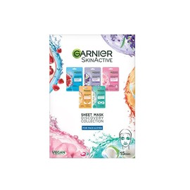 Garnier Sheet Mask Discovery Collection, Face & Eye Sheet Masks for Dehydrated, Dull and Tired Skin, With Hyaluronic Acid and Glycerine, Skin Active, 