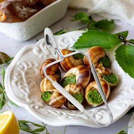 Hemoton Stainless Steel Escargot Tongs and Forks Set - Snail Clip with Anti-Fatigue Handle,Escargot Snail Tongs with Forks,Cooking BBQ Clip Clamp Perfect for Home and Restaurant Use