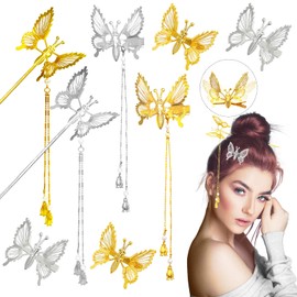 8 pinzas para el pelo de mariposa en movimiento 3D, clips de mariposa huecas de metal para el cabello de los 90, elegantes borlas, mariposas, horquillas móviles, pinzas de pelo, pasadores de garra vívidos, accesorios de peinado para mujeres y niñas