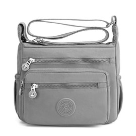 Shilanmei Womens Shoulder Bag with Multi Pocket - Nylon Crossbody Bag Waterproof Tote Handbag for Casual, Lightweight Travel Purse Messenger Bag for Sport Hiking Daily Use (Gray)