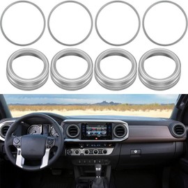 AuTK Aluminum Alloy AC Knob Covers & Vent Outer Rings Kit for Toyota Tacoma 2016-2023 (8pcs Silver) - HVAC Control Button Covers, Air Conditioner Vent Trim Rings