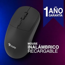 Mouse Inalambrico Negro Recagable 1600 dpi Stylos Tech