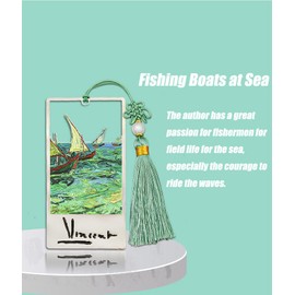 Van Gogh Series Paintings Metal Art Bookmarks Stainless Steel Bookmark Gift Box (Fishing Boats at Sea)