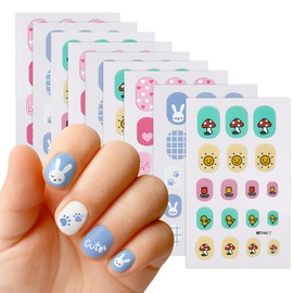 9 Sheets Self-Adhesive Colorful Nail Stickers, for Fun Nail Art Decoration, Sun Designs, Flower, Mushroom, Heart, Rabbit