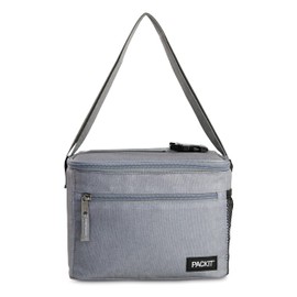 PackIt Freezable Essential Cooler, Gray Fog, Built with ECOFREEZE Technology, Fully Freezable, Collapsible, Reusable, With Adjustable Crossbody Strap, Top Clip Handle, Designed for Fresh Office