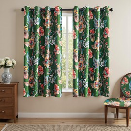 MYSKY HOME Floral Blackout Curtains 63 Inch Long Bedroom Black Out Thermal Insulated Room Darkening Curtain Printed Flower Vintage Style Grommet Window Treatments Living Room Kitchen, Pack-2, Green