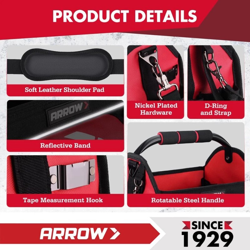 ARROW 12" Tool Tote Hard Base Electrician Tool Bag Open