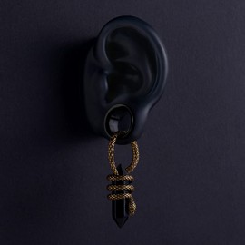 KOOBODY 1 Pair Retro Hoop Ear Hangers Dangle Gauges 8g Brass Punk Cool Snap Ear Plugs and Tunnels Lightweight Piercings Kit 3mm