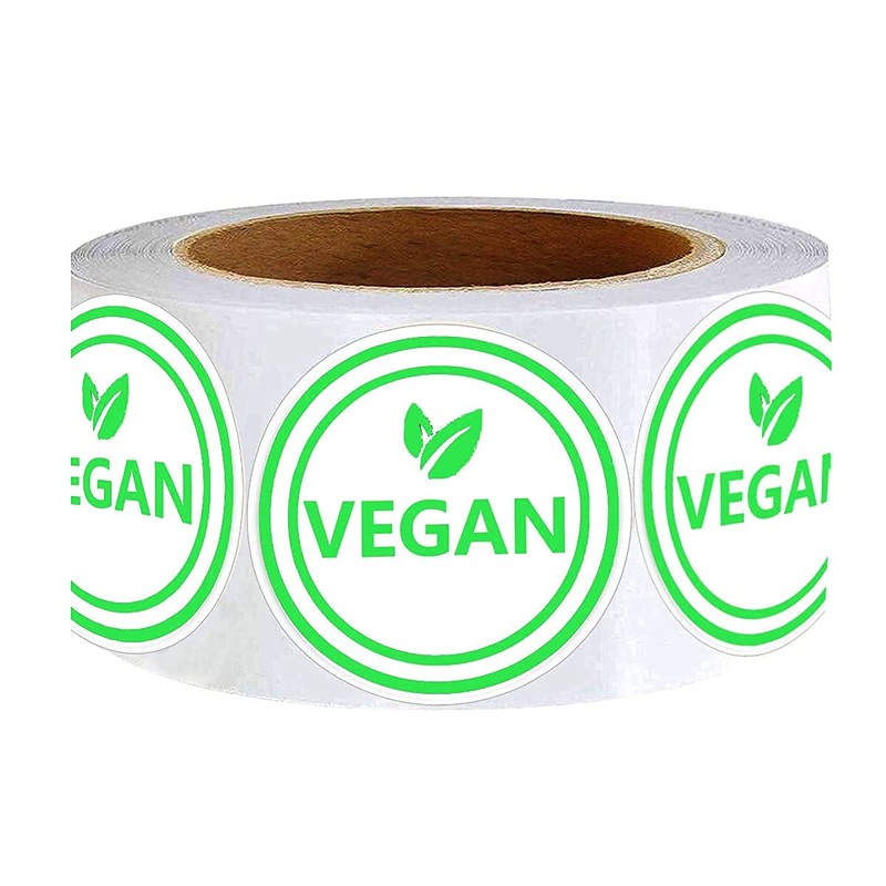 Vegan Food Rotation Labels,1.5 Inch Round Circle Dot Vegan Stickers(500