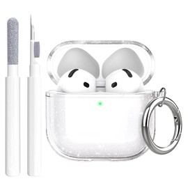 Frylaa Case for Airpods 4 Case Clear Glitter,Shinning Clear Case for Airpods 4th Generation Case Cover,Soft TPU Shockproof Transparent Case for Airpod 4 Gen Case with Keychain and Cleaning Pen-Glitter