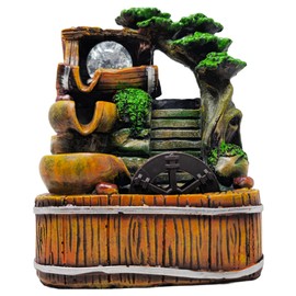 Generic Tabletop Water Fountain Barrel and Forest Desgin, 10"" Tall Resin Multicolor Indoor Zen Relaxation Feature with Automatic Pump, LED Lights & Soothing Sounds, Crystal Ball