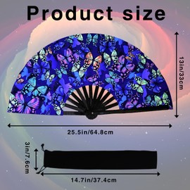 dmjuncong Large Folding Hand Rave Fan,Clack Handheld Fan with Fan bag,for Music Festivals,Carnival,Rainbow Outfits,Disco Party,Neon Party, Glow Party Decorations Supplies.