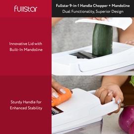 Fullstar Vegetable Chopper & Mandoline Slicer for Kitchen - Food Chopper with Container, Cheese Grater, Home Essentials & Kitchen Gadgets (Lite - 9 in 1)