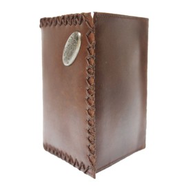 Toneka 98004T-Western Concho Lace Cross-Stitch Full Grain Leather TriFold Wallet, Brown
