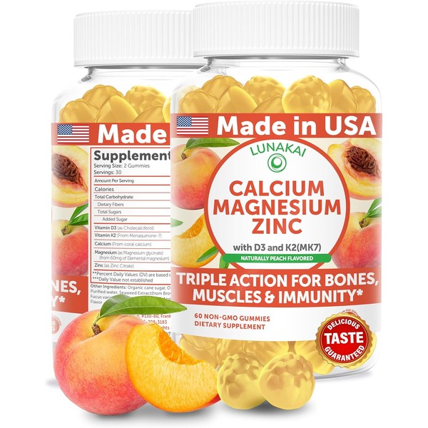 Lunakai USA Made Calcium Magnesium Zinc Gummies with Vitamin D3
