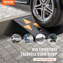 VEVOR Rubber Curb Ramp 3.7" Rise Height Sidewalk Threshold Ramp, 10" Width 39.4" Length Driveway Ramp for Forklifts, Trucks, Buses, Cars, Wheelchairs, Bikes