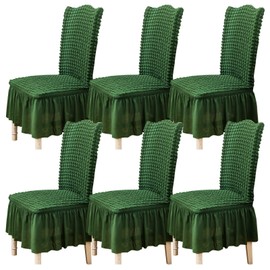 Qubjus Chair Covers for Dining Room Set of 6 Stretch Chair Slipcovers with Skirt Removable Washable Kitchen Chair Protector Cover Set for Home, Party, Wedding(Green, 6pcs)