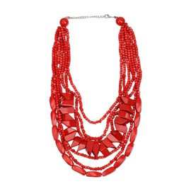 Florate Big Long Colorful Chunky Statement Wood Bead Necklace for Women African Vintage Ethnic Multi Layers Pendant Bib Bohemian Jewelry (NXR1459-red)