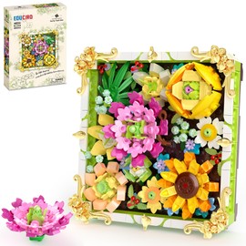 Under the Baubles Flowers Frame - Roses Sunflowers Lotus Art Frames - Floral Building Toys - 492 PCS Artificial Faux Flowers Set - Great Gift Idea For 8 Plus Year Old Girls, Boys, Educiro