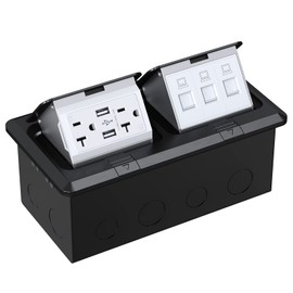 WEBANG Dual Pop-Up Floor Box Electrical Kit, 20 Amp Stainless Steel USB TR Receptacle Outlet, 3-Port RJ45 Datacom Receptacle, Black