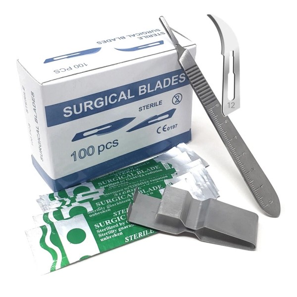 HTI Brand 100 Sterile Surgical Blades #12 Medical ENT With