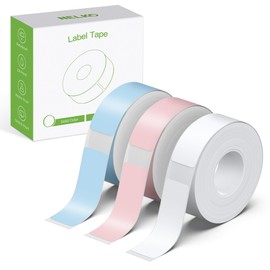 NELKO Genuine P21 Label Maker Tape, Adapted Label Print Paper, 14x40mm (0.55inchesx1.57inches), Standard Laminated Labeling Replacement, 180 Tapes/Roll, 3-Roll, White/Light Blue/Pink