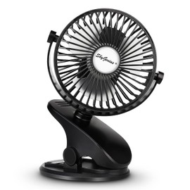 SkyGenius Battery Operated Stroller Fan, Rechargeable USB Powered Mini Clip on Desk Fan