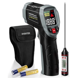 Eventek Infrarot-Thermometer, [3 in 1] -50°C～600°C (-58°F~1112°F), IR Pyrometer Berührungslos Digital Laser Temperaturmessgerät mit Fleischthermometer & Tasche, für Küche/Barbecue/Industrie