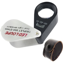 30x Magnifier Loupe Foldable Pocket Illuminated Magnifying Tool Jewelry Jewelers 21mm and LED Light for Antiques Gems Eye Rocks Stamps Coins Watches Hobbies