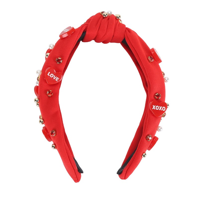 Rhinestone Embellished Knotted Headband Heart Decoration Knotted Jeweled Headband for