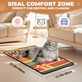 LESISSMER Sisal Cat Scratcher Mat, Cat Wall Scratcher for Indoor Cats, 23.6x15.7 Inch Cat Scratch Pad with Hook & Loop, Wall Mounted Cat Scratching Post to Protect Couch and Carpet（Beach）