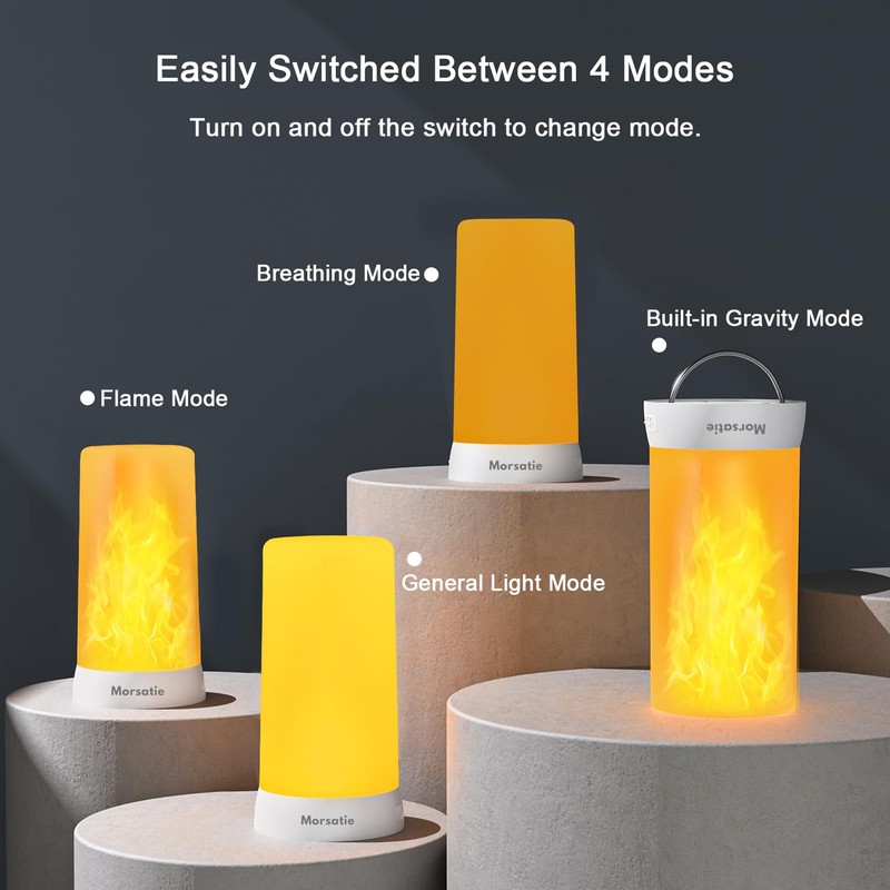 Morsatie 【Upgraded】 LED Flame Light, Rechargeable Flickering Flameless Candles, 4