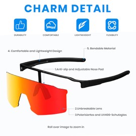 VEWOE Polarized Cycling Sunglasses for Men Women，UV400 Protection Sports Sunglasses,Baseball Glasses for MTB Fishing