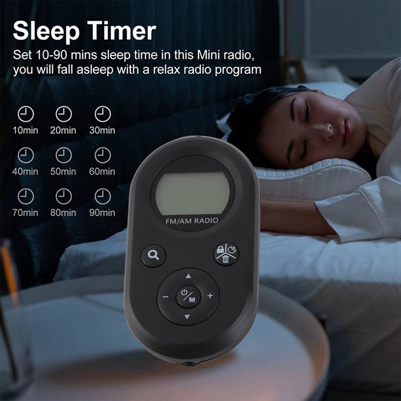 Pocket Radio Black with Backlight Rechargeable LCD Display 500mAh Portable
